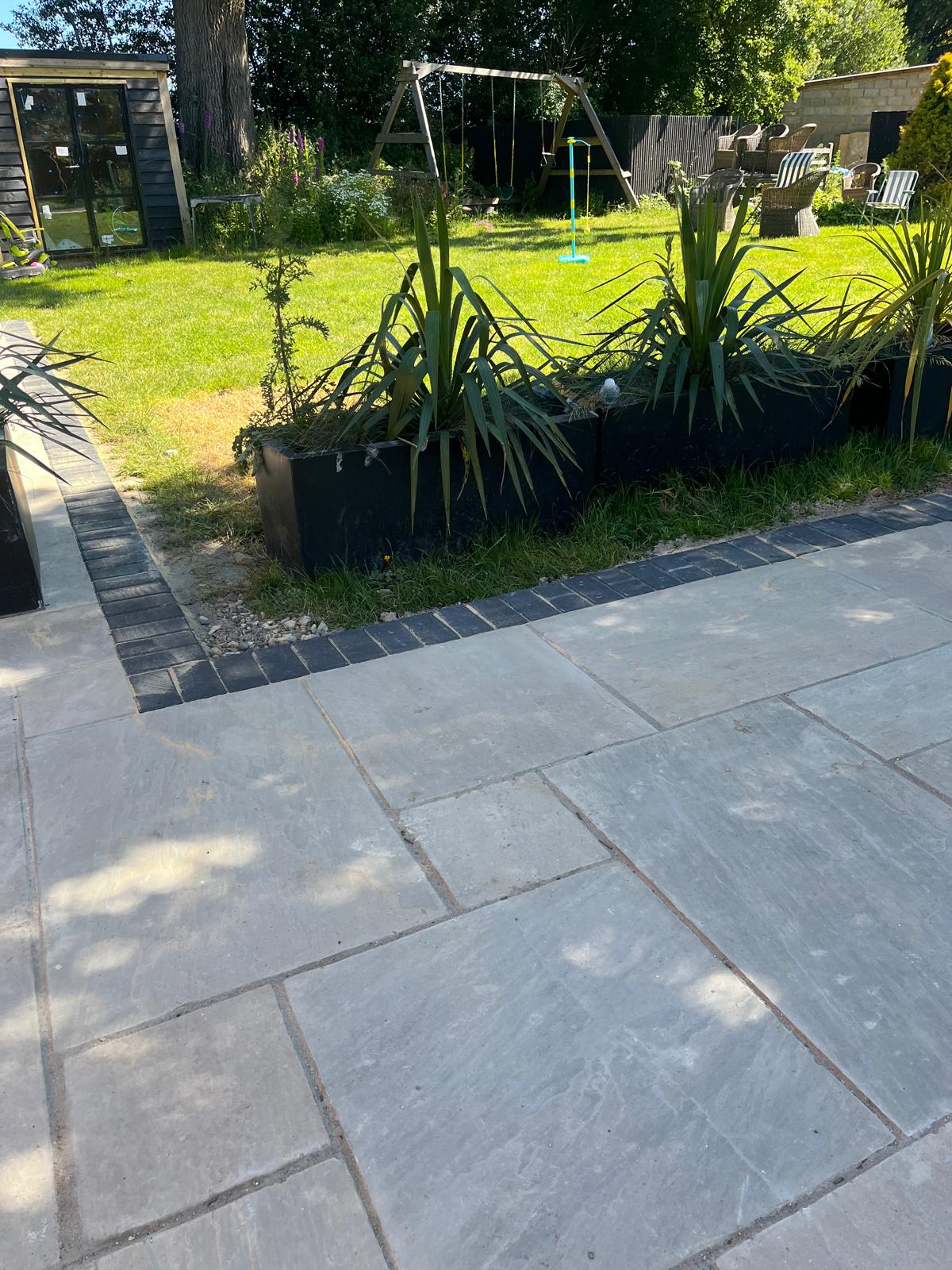Large format grey garden paving