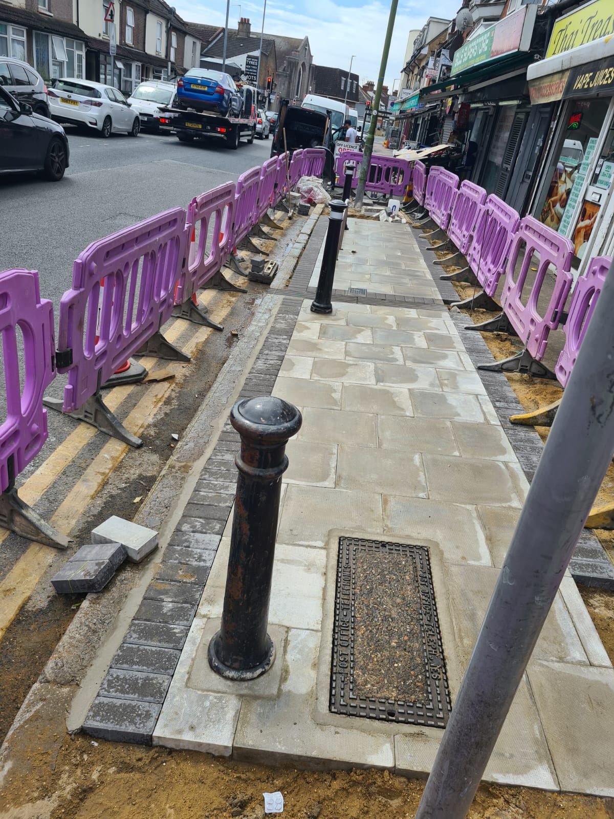 Completed town-centre paving around street furniture