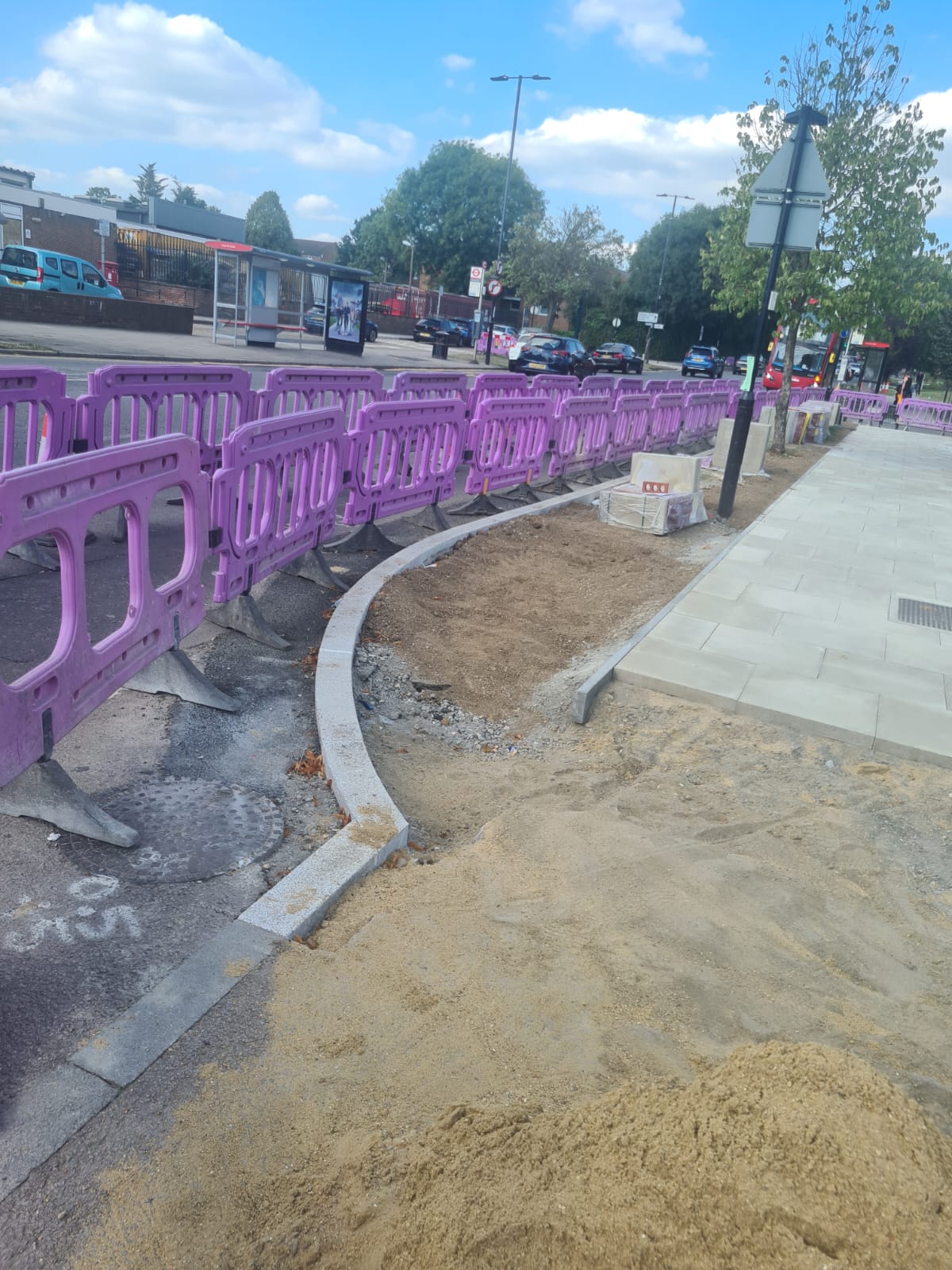 Curved public-realm groundwork in progress