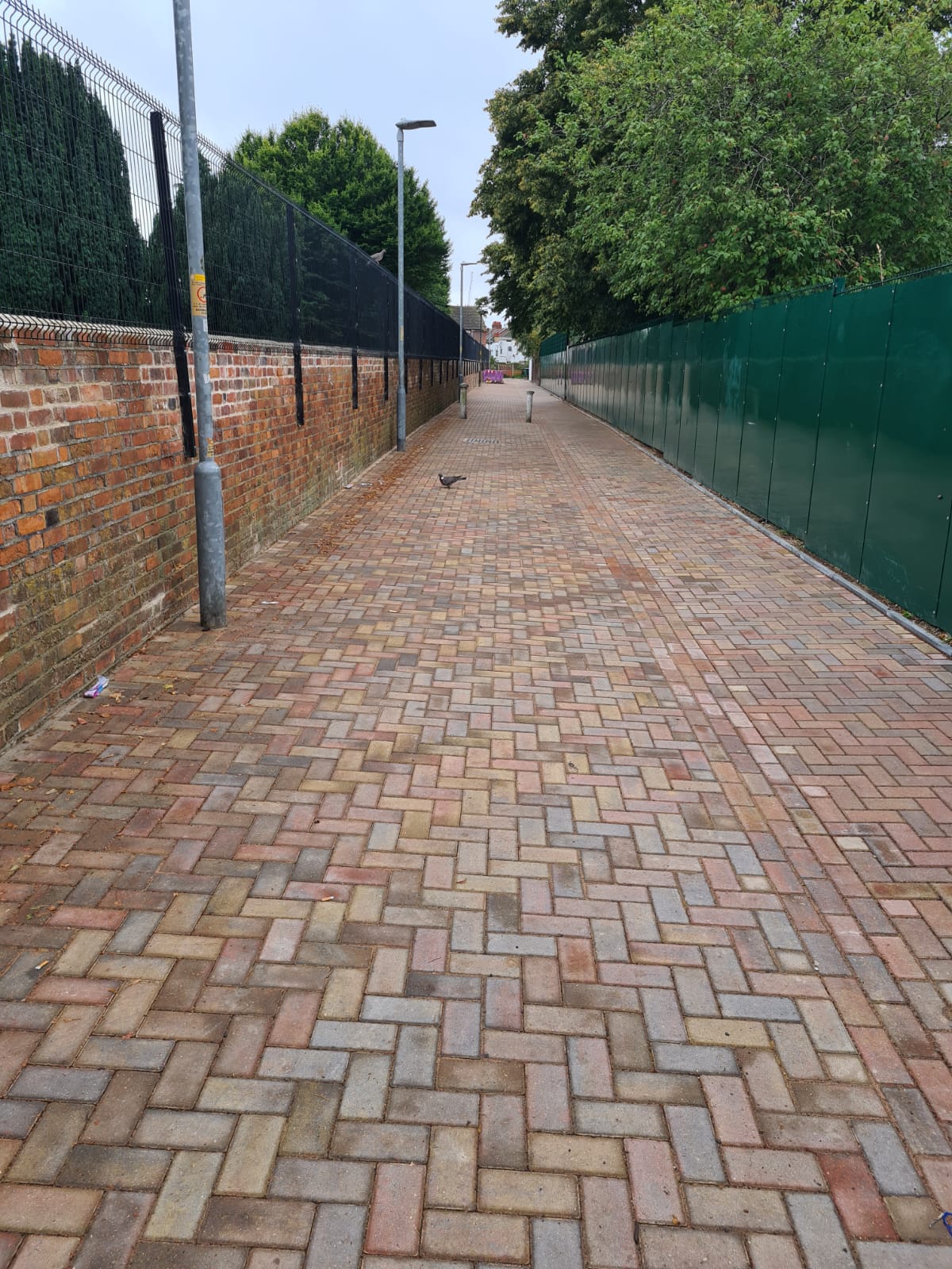 Long herringbone block-paved route