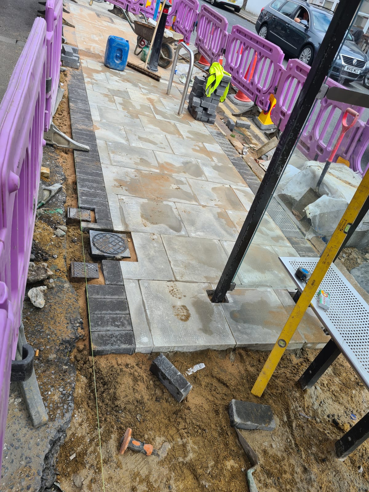 Natural stone slabs being installed