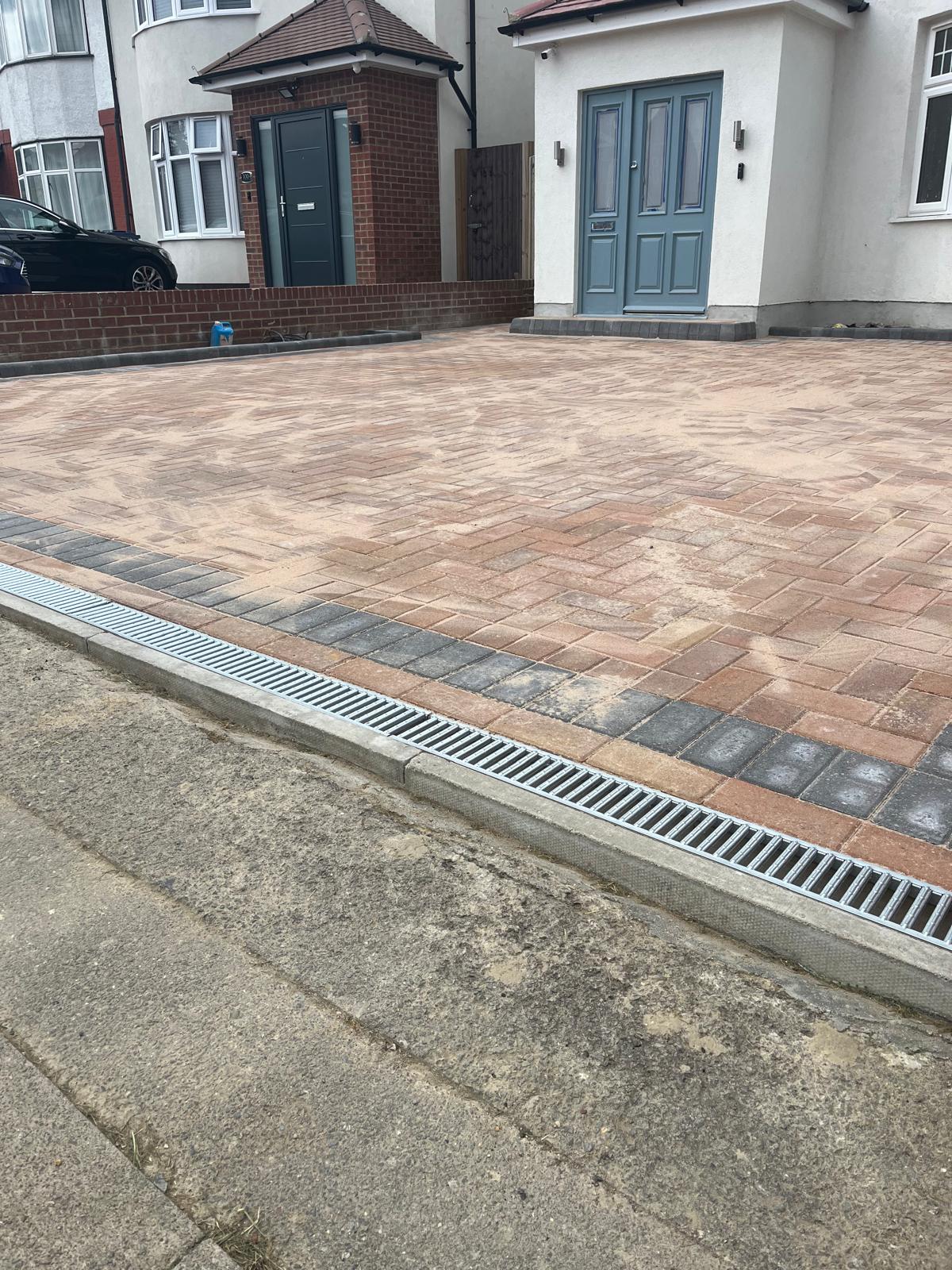 Wide block-paved drive with channel drain