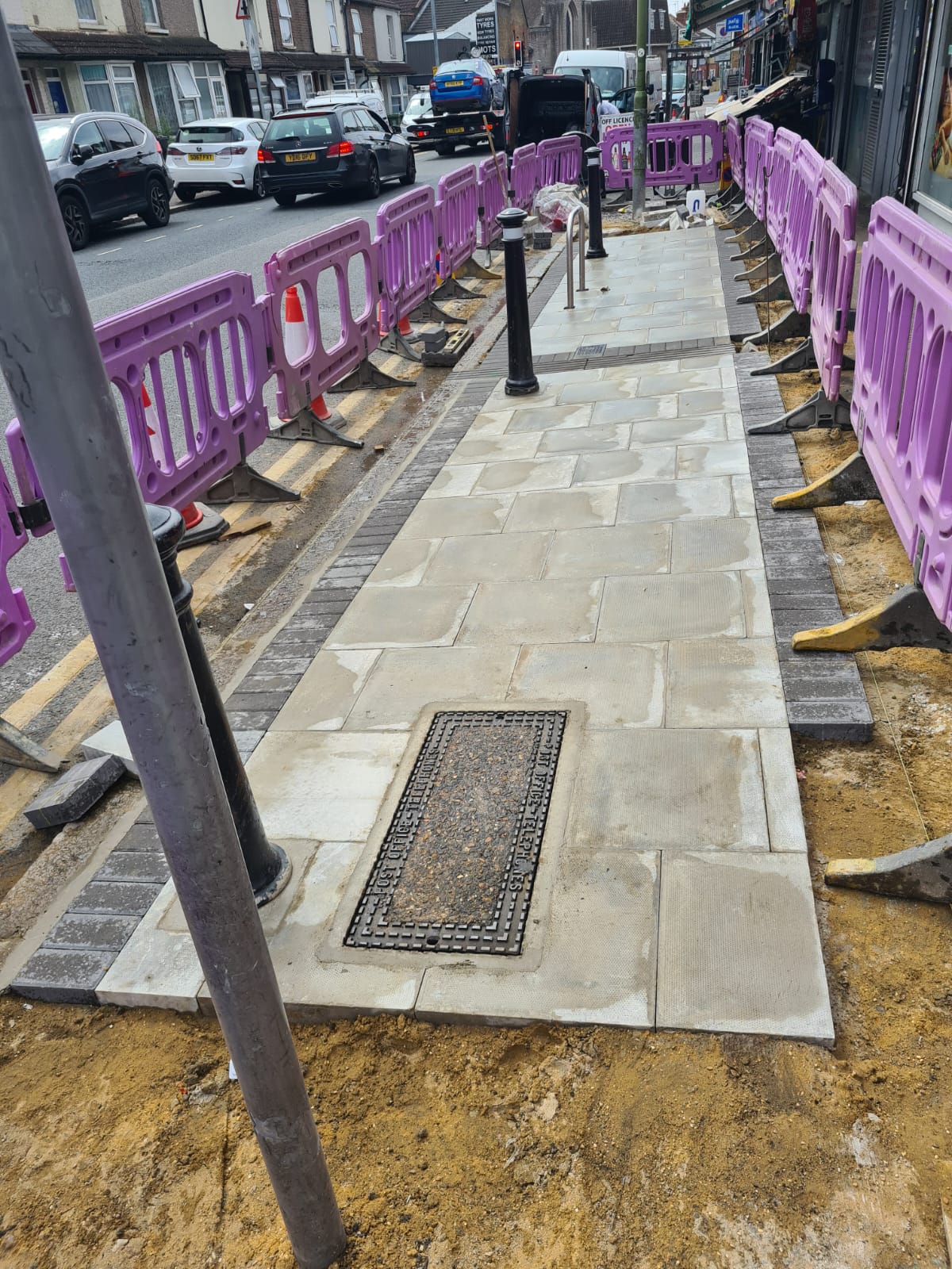 Town-centre stone paving installation