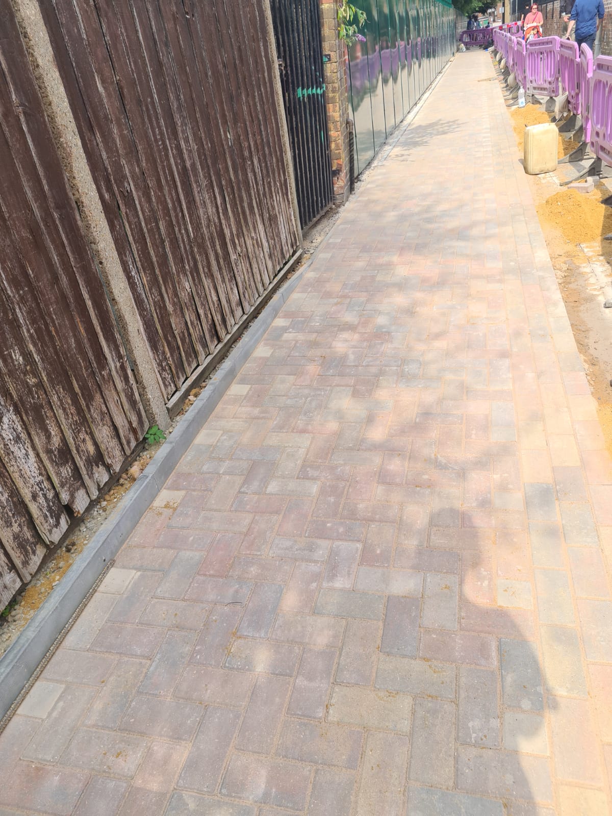 Completed block-paved route in warm tones